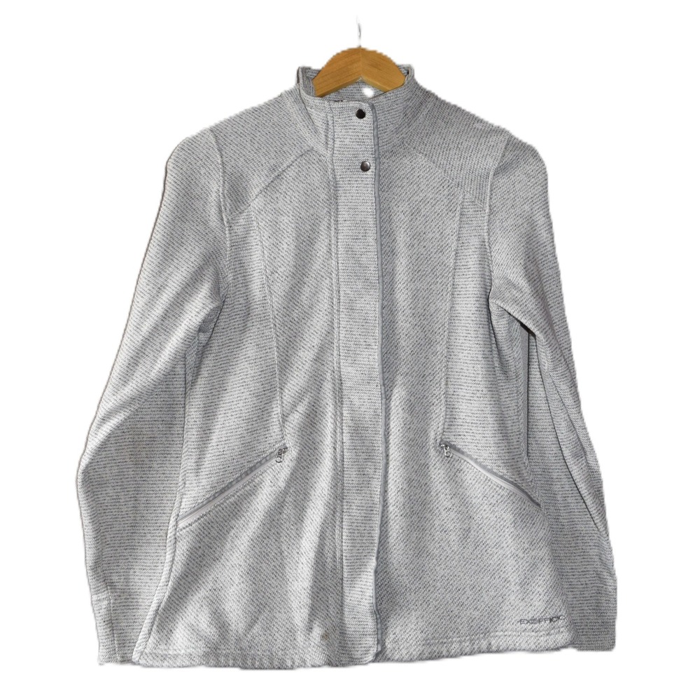 ExOfficio Full Zip Jacket Womens M 8/10 Grey Textured Knit Mock Neck Mock Neck